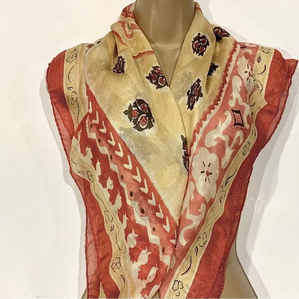 Talbots Peach Salmon &‎ Gold Silk Scarf
